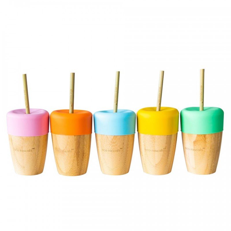 VASO BAMBOO 240ML AMARILLO ECO RASCALS PAJITA