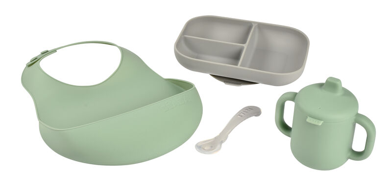 SET VAJILLA SILICONA 4 PZAS essentials GRIS/VERDE SAGE