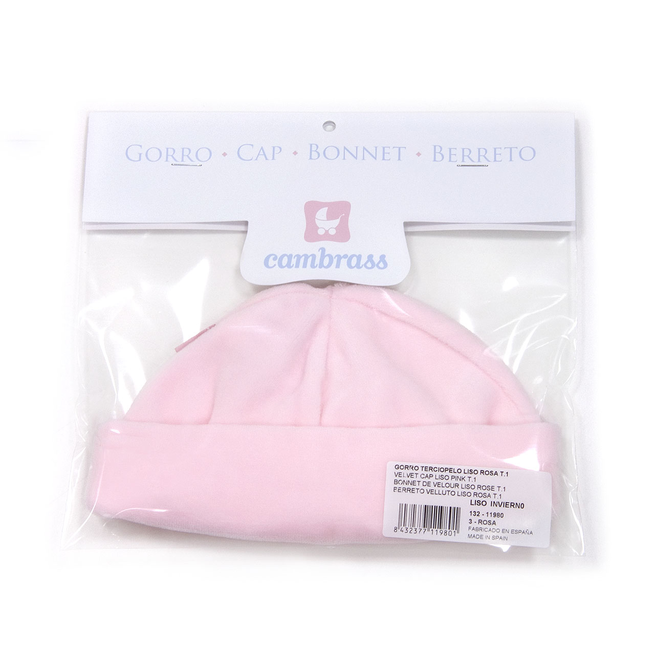 GORRO TERCIOPELO LISO ROSA T.1