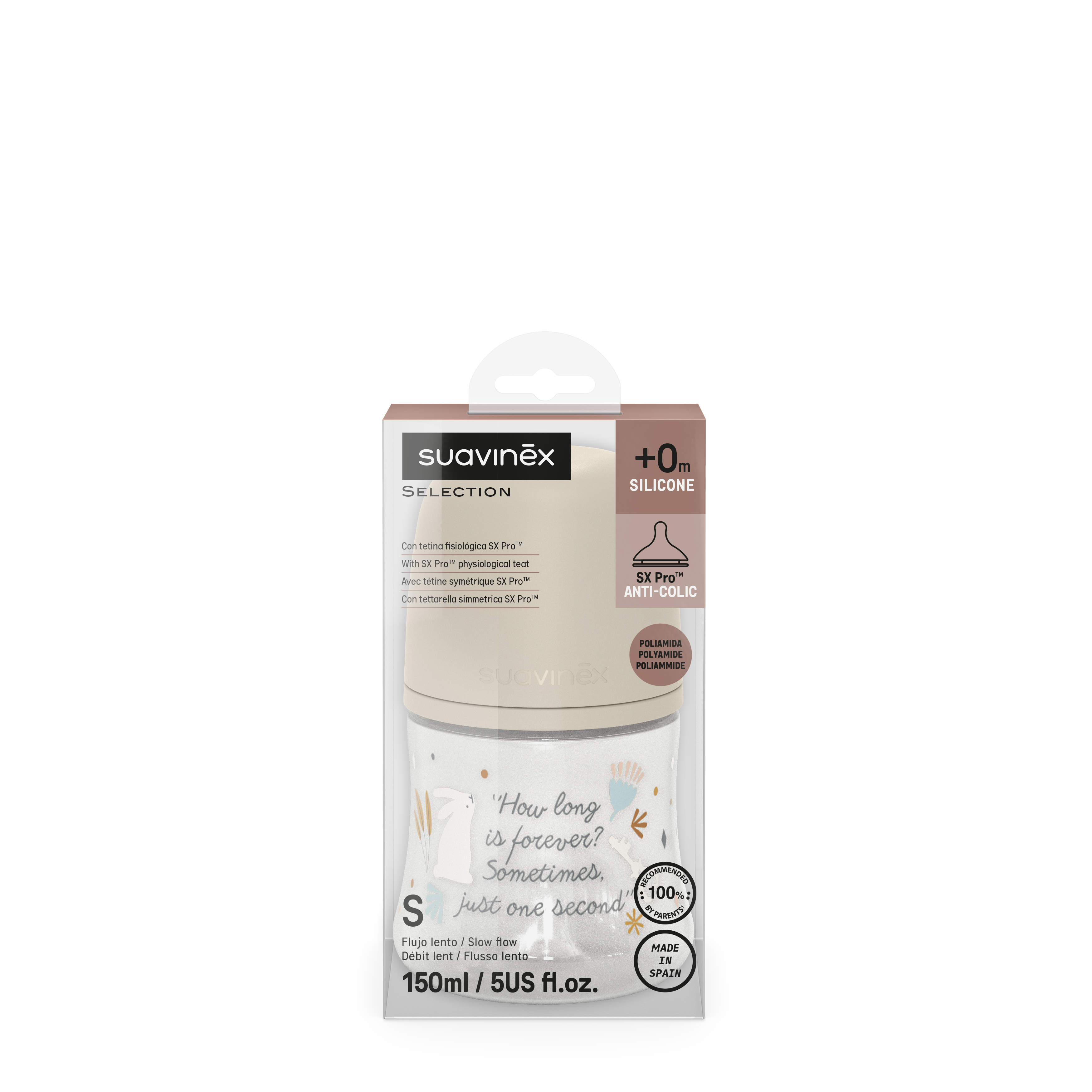 BIBERÓN Poliamida 150ML WONDERLAND FRASE BEIGE  