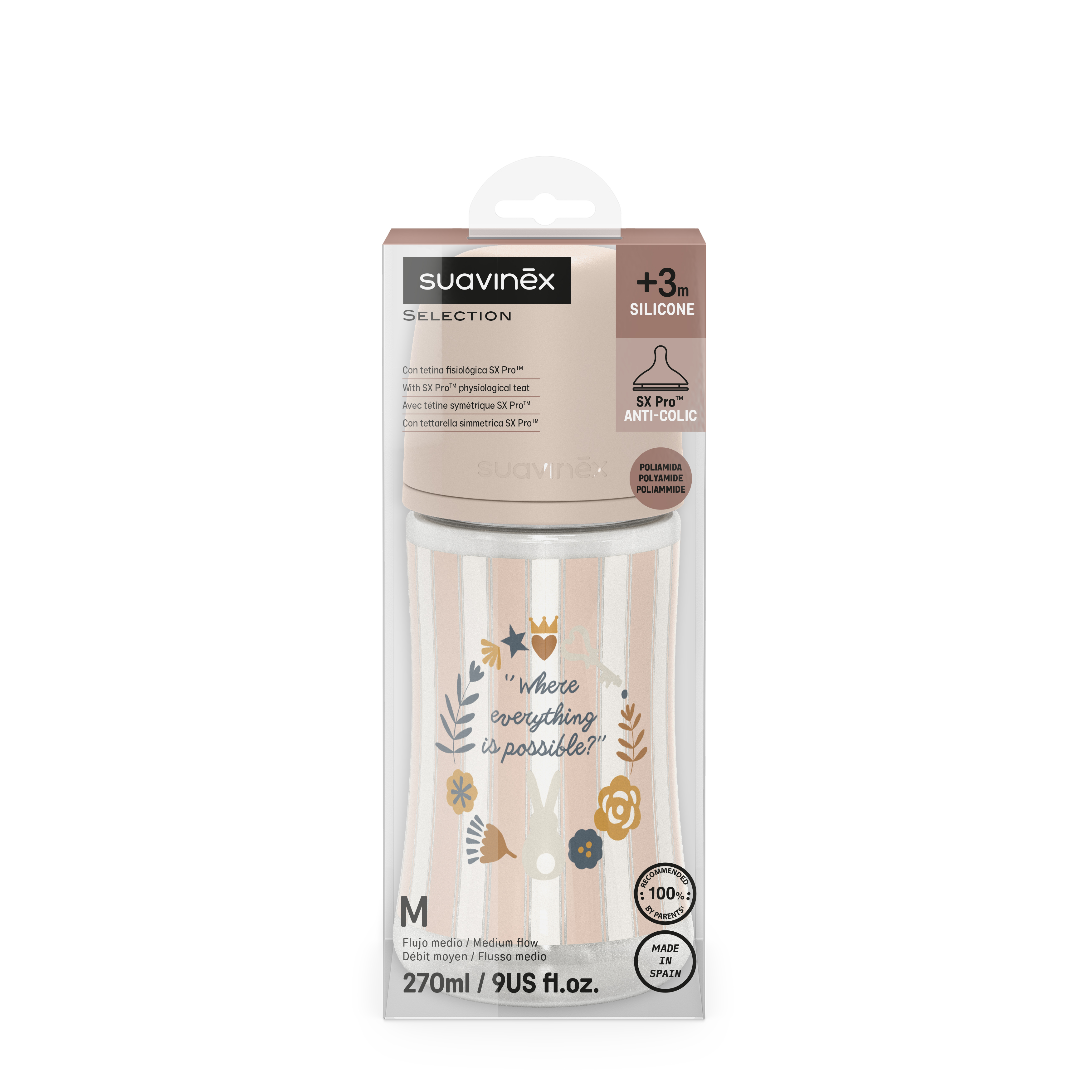 BIBERÓN Poliamida 270ML WONDERLAND RAYAS ROSA  