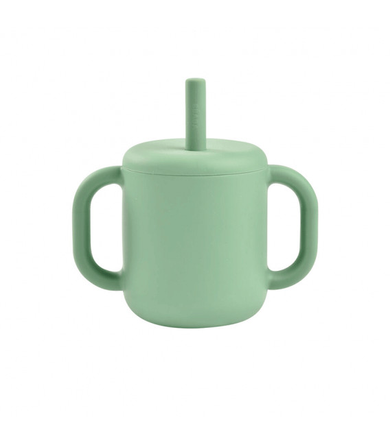 TAZA CON PAJITA DE SILICONA VERDE SALVIA