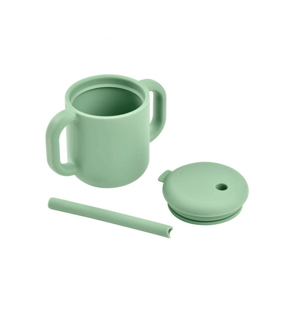 TAZA CON PAJITA DE SILICONA VERDE SALVIA