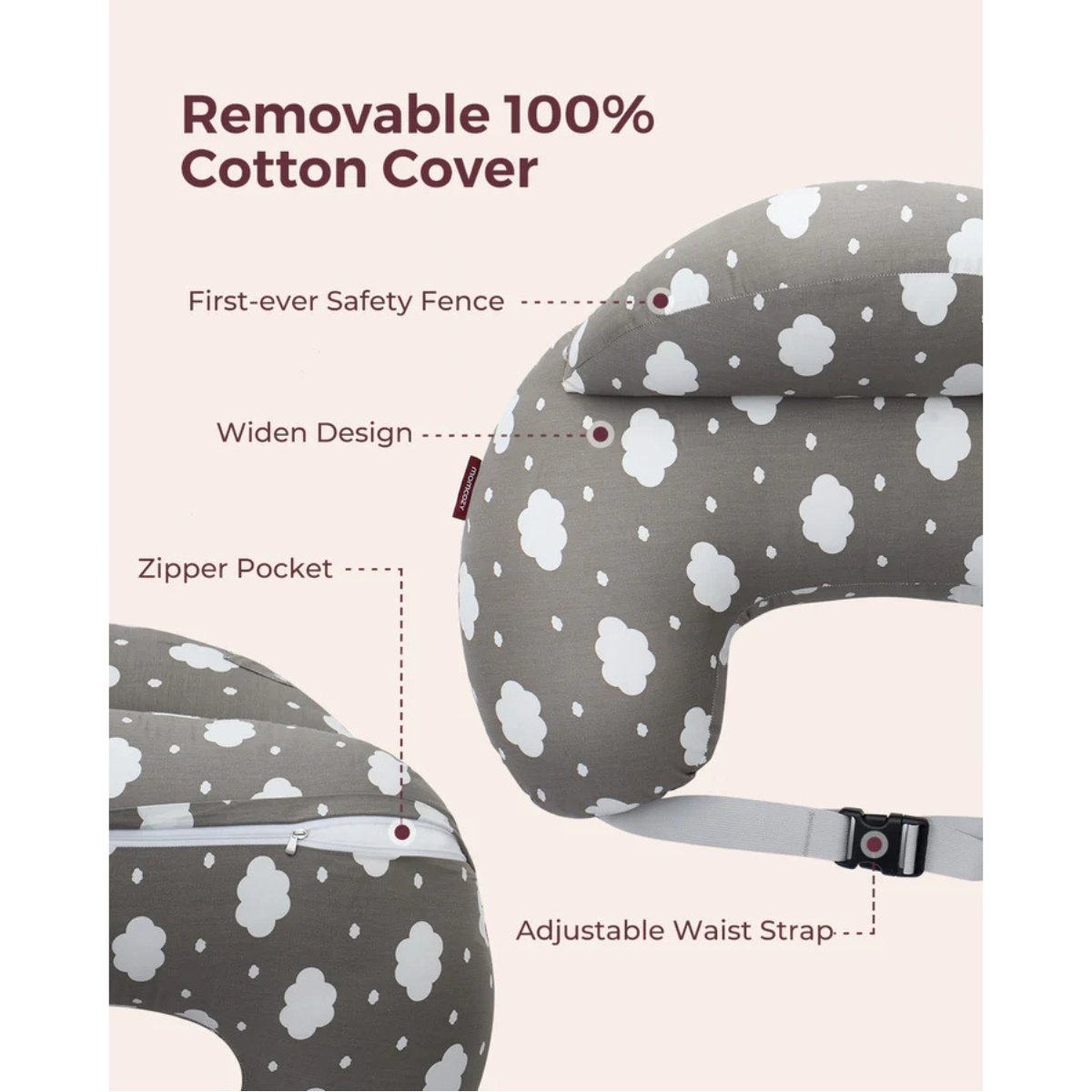 MOMCOZY ALMOHADA LACTANCIA FORMA U NP001 46x46x15 CM GRIS