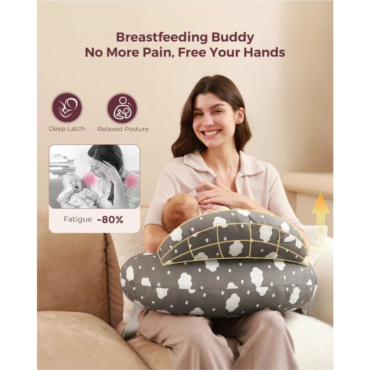 MOMCOZY ALMOHADA LACTANCIA FORMA U NP001 46x46x15 CM GRIS