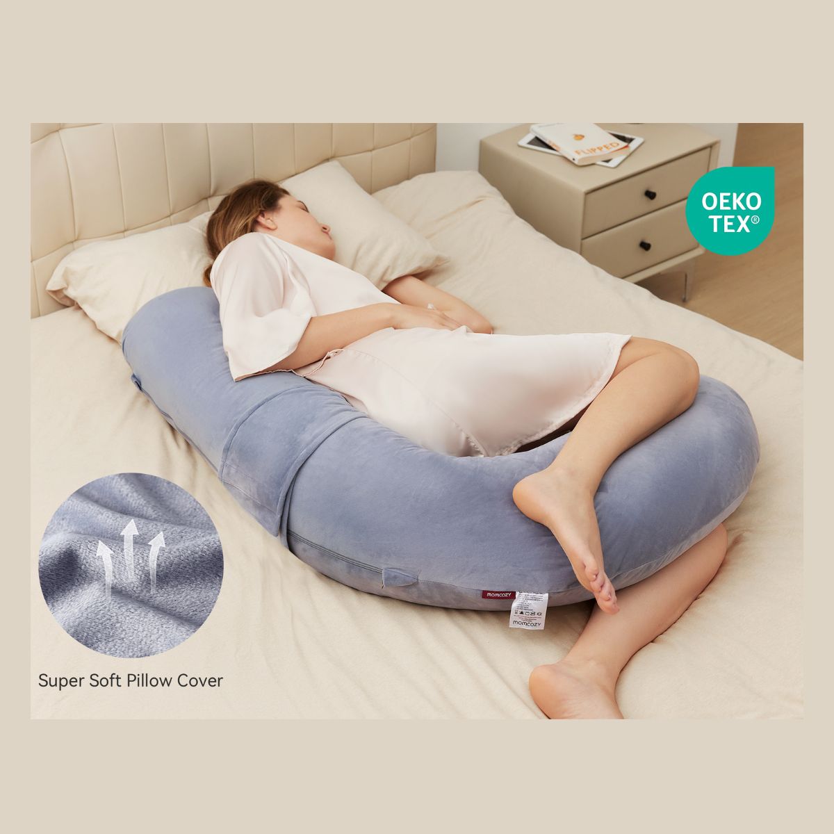 MOMCOZY ALMOHADA DE LACTANCIA FORMA F PP006 35X25X13CM GRIS