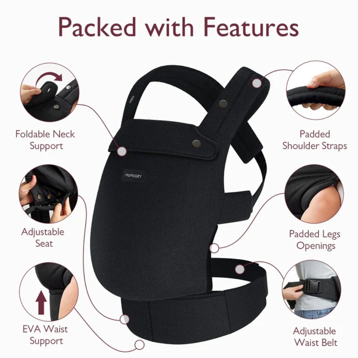 MOMCOZY MOCHILA DE PORTEO PUREHUG UNICO NEGRO