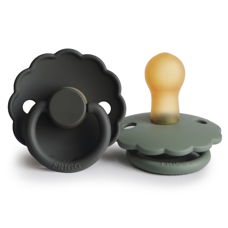 Pack 2 Chupetes FRIGG Block Latex DAISY 0-6m Graphite/ Lily Pad