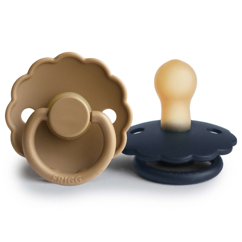 Pack 2 Chupetes FRIGG Block Latex DAISY 0-6m Cappuccino/ Dark Navy