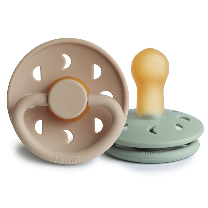 Pack 2 Chupetes FRIGG Block Latex MOON PHASE 6m+ Croissant/Sage