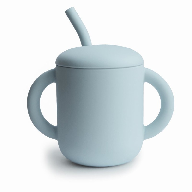 Taza didáctica + pajita Silicona SOLID Powder Blue