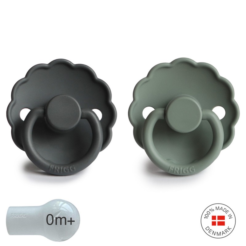 Pack 2 Chupetes FRIGG Block Silicona DAISY 0-6m Graphite/ Lily Pad