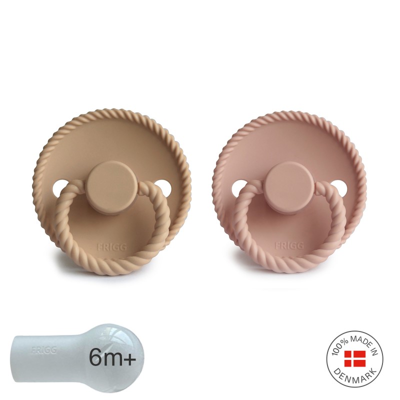 Pack 2 Chupetes FRIGG Block Silicona ROPE 6m+ Croissant/Blush