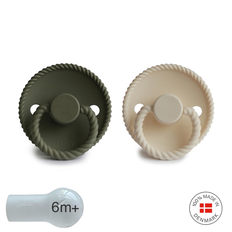 Pack 2 Chupetes FRIGG Block Silicona ROPE 6-18m Cream/Olive