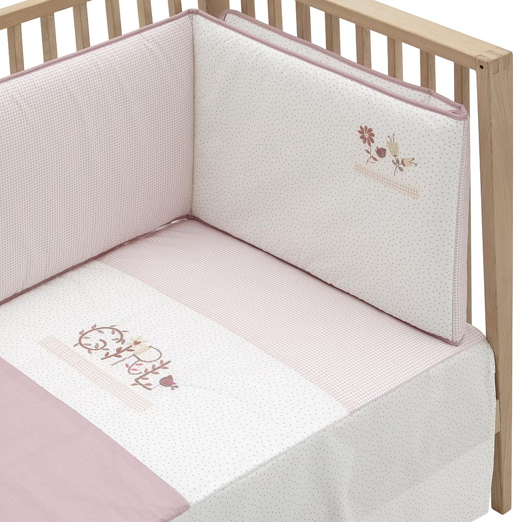 COLCHA+PROTECTOR CUNA 60 FLOR ROSA