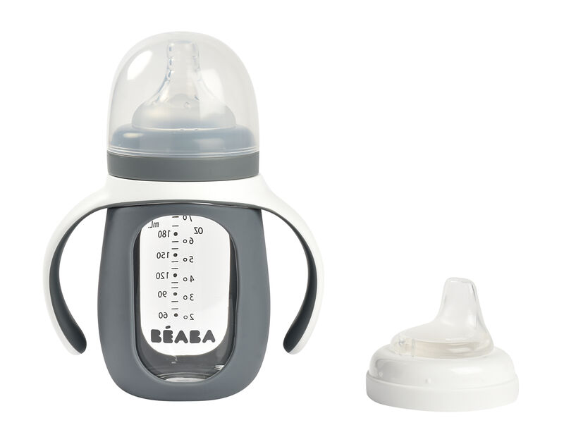 BIBERON CRISTAL C/ASAS + SILICONA 210ML MINERAL GREY +4M