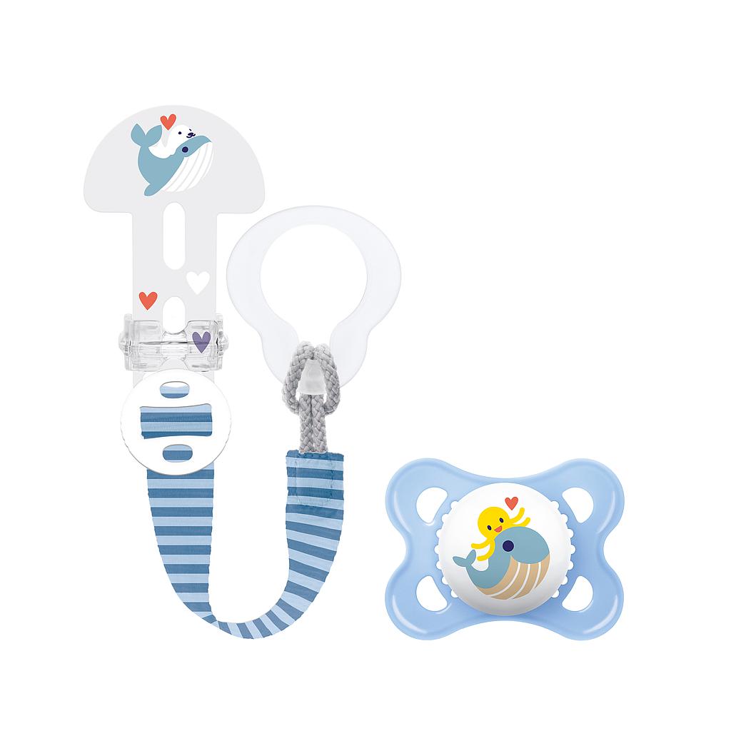 MAM CLIP IT&amp; CHUPETE ORIGINAL 0+ silicona azul