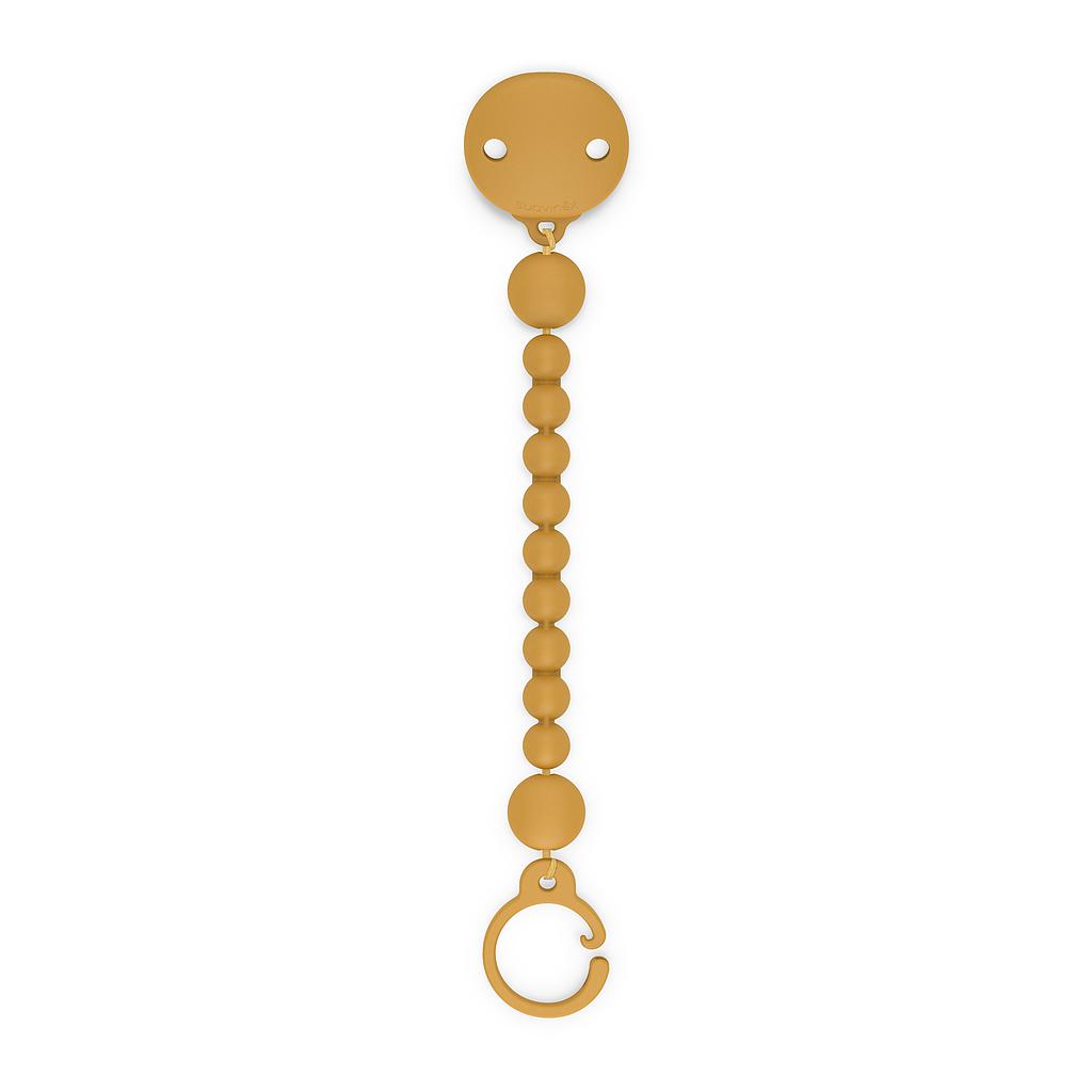CADENA CHUPETE C/BROCHE BOLITAS SILICONA MOSTAZA I3