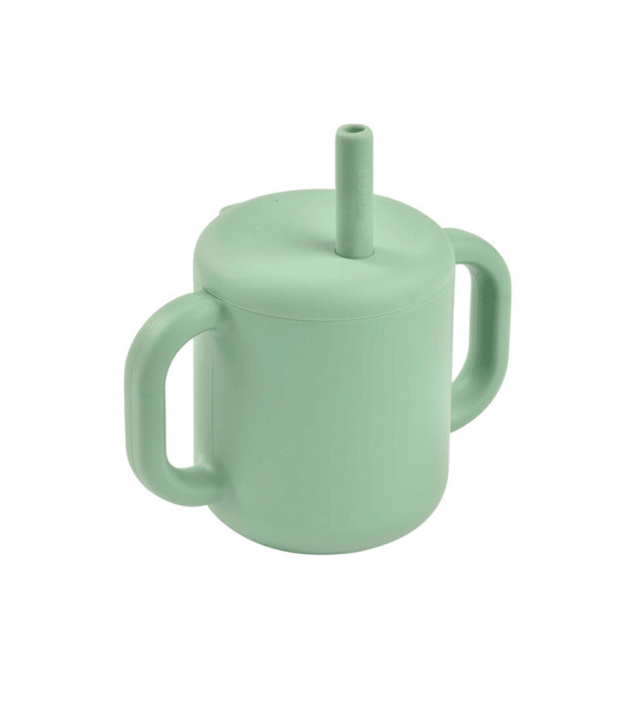 TAZA CON PAJITA DE SILICONA VERDE SALVIA