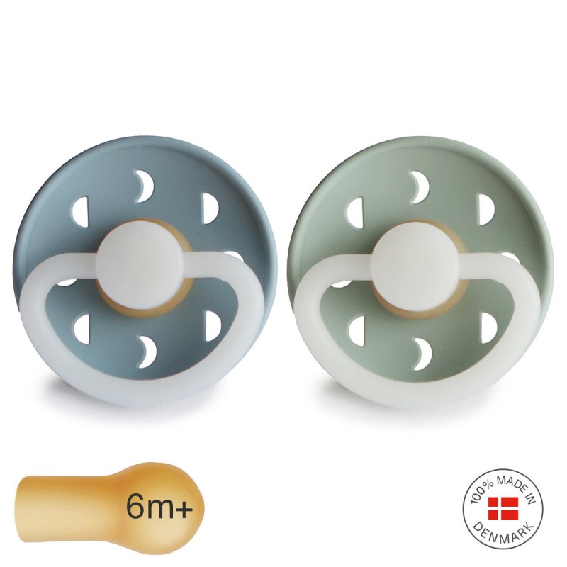 Pack 2 Chupetes FRIGG Night Latex MOON PHASE 6m+ St.Blue/Sage