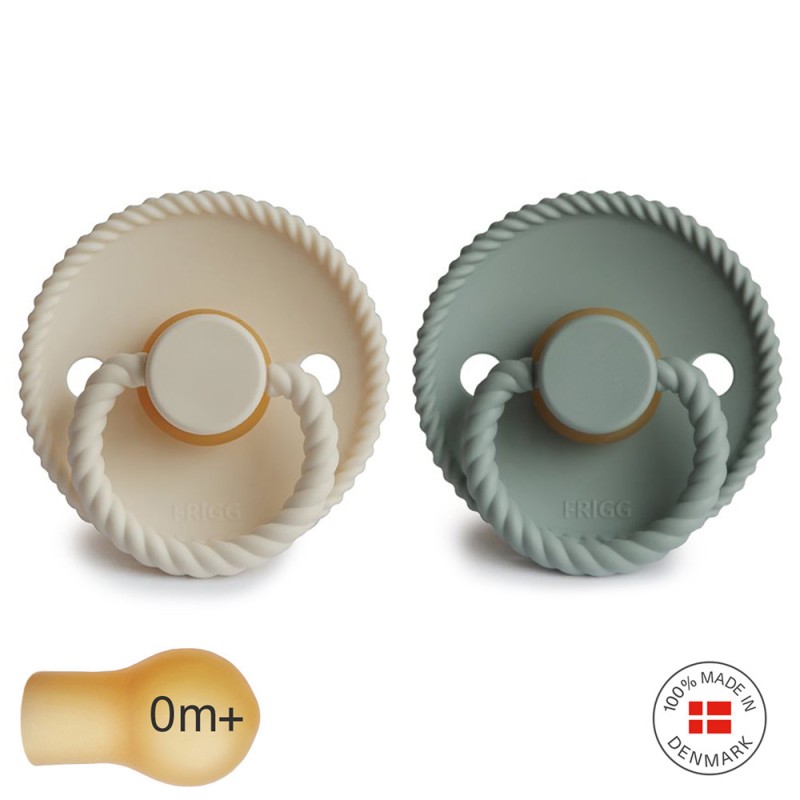 Pack 2 Chupetes FRIGG BLOCK Latex ROPE 0-6m Sage/Cream