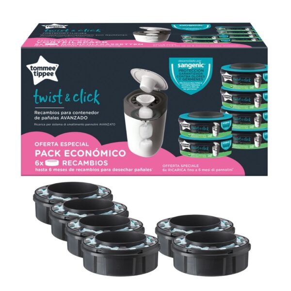 RECAMBIO SANGENIC 6 UNDS (4+2) TWIST&amp;CLICK green film promo