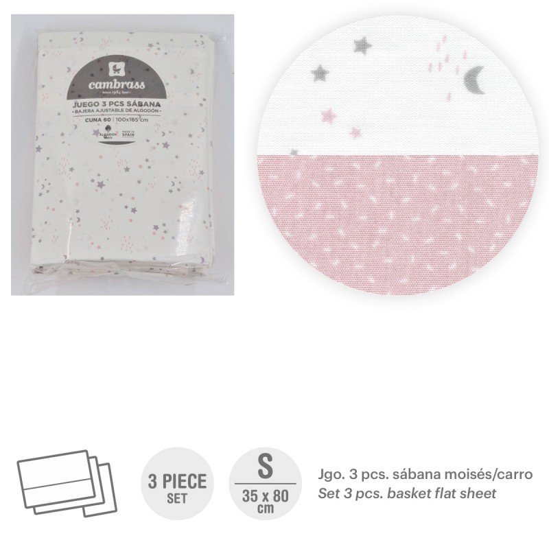 SABANA CAPAZO 3PCS TRIPTICO 35X80CM SKY ROSA