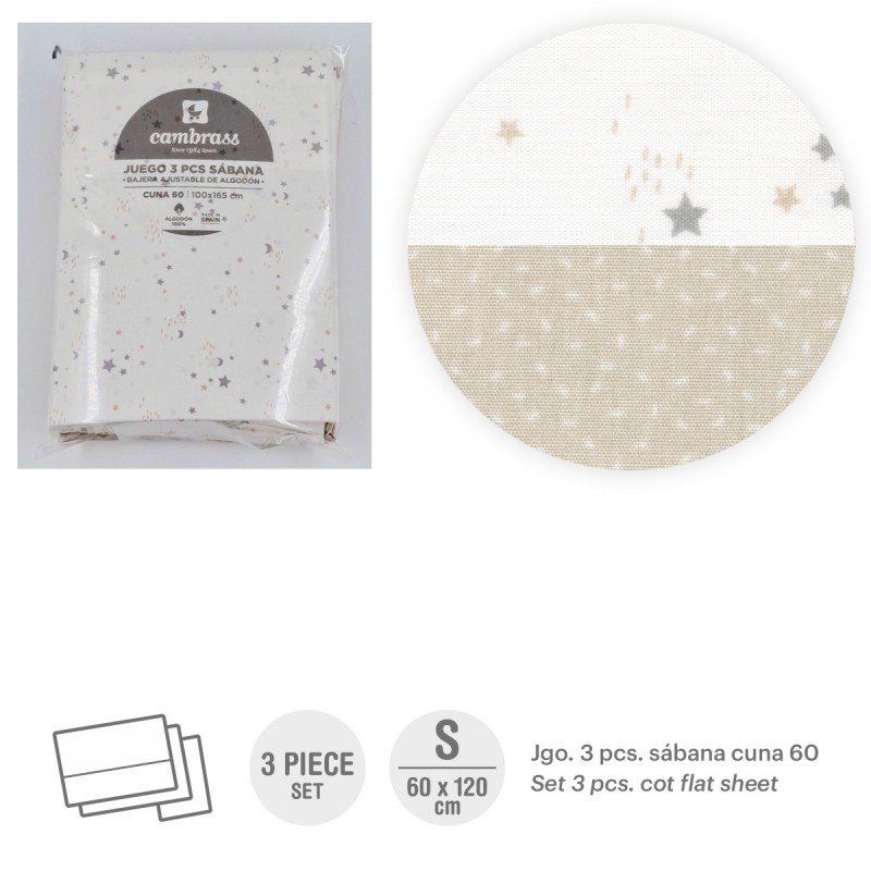 SABANA CUNA 3PCS TRIPTICO 60X120CM SKY BEIG