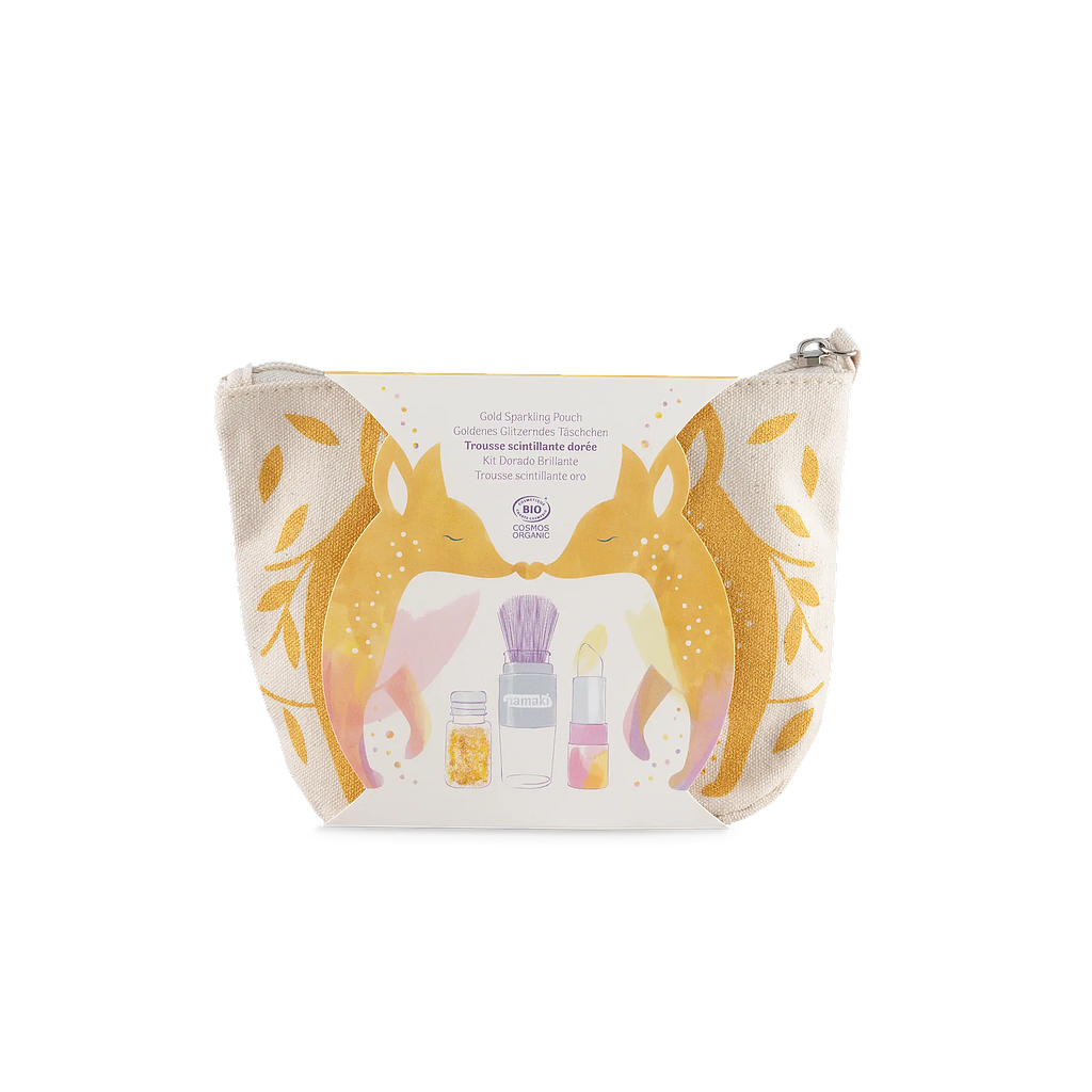 ESTUCHE ORO  Pincel magico + polvos dorados+labial de vainilla