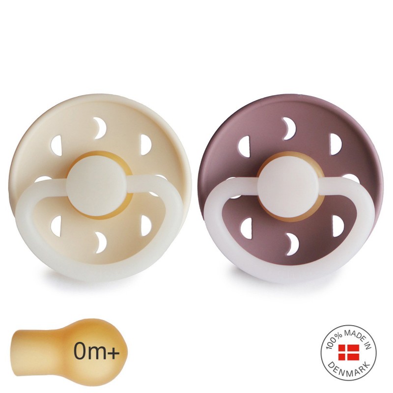 Pack 2 Chupetes FRIGG Night Latex MOON PHASE 0-6m Cream/Tw.Mauve