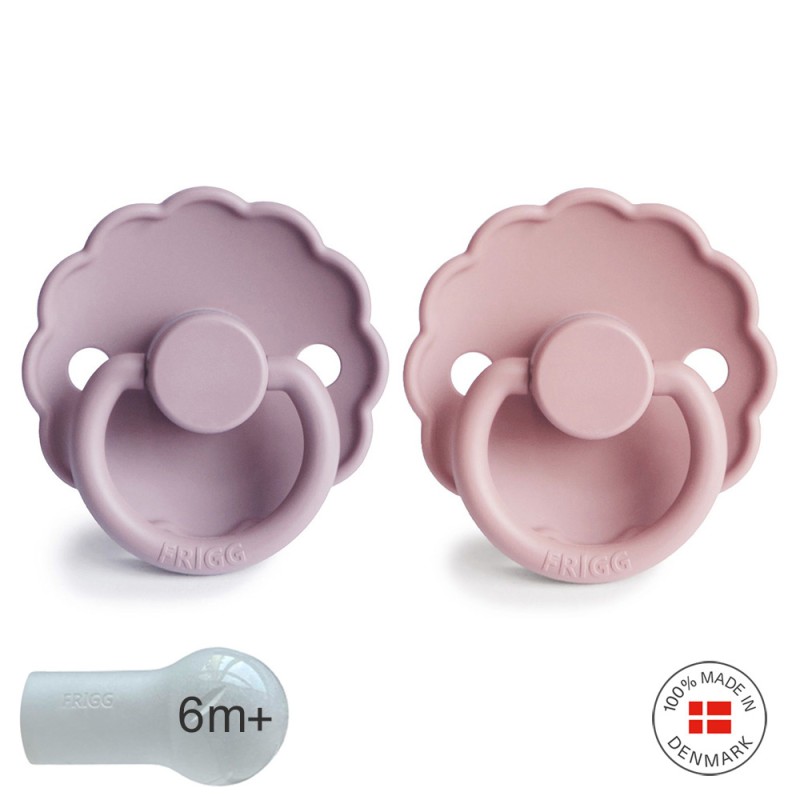 Pack 2 Chupetes FRIGG Block Silicona DAISY 6m+ Pink/S.Lilac