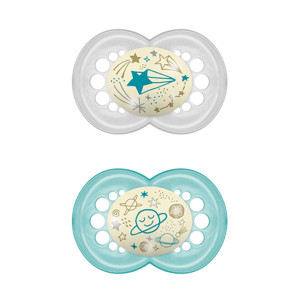 MAM CHUPETE ORIGINAL 6M+ NIGHT SILIC 2UN azul