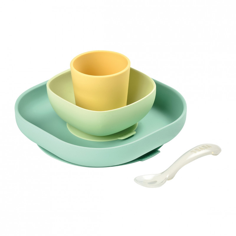 SET VAJILLA SILICONA 4 PZAS VERDE/AMARIL