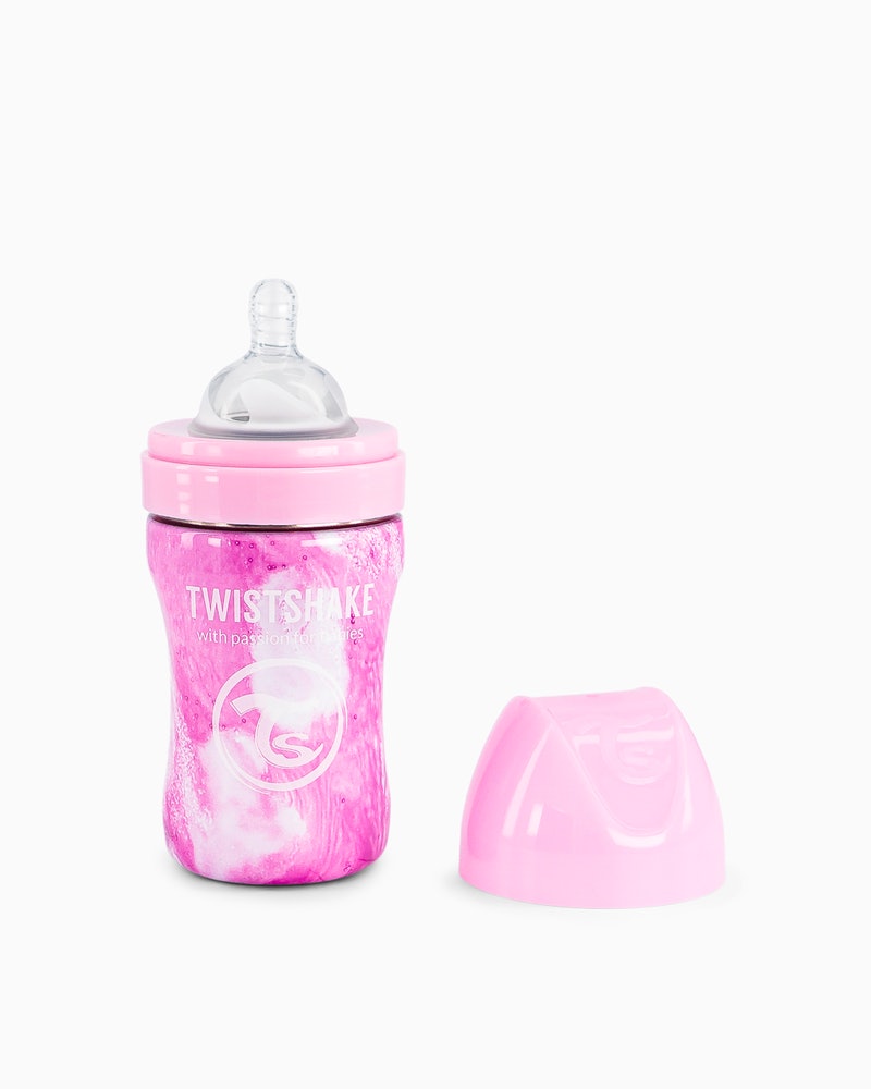 BIBERON ACERO ANTICOL.260ML MARBLE PINK +2M