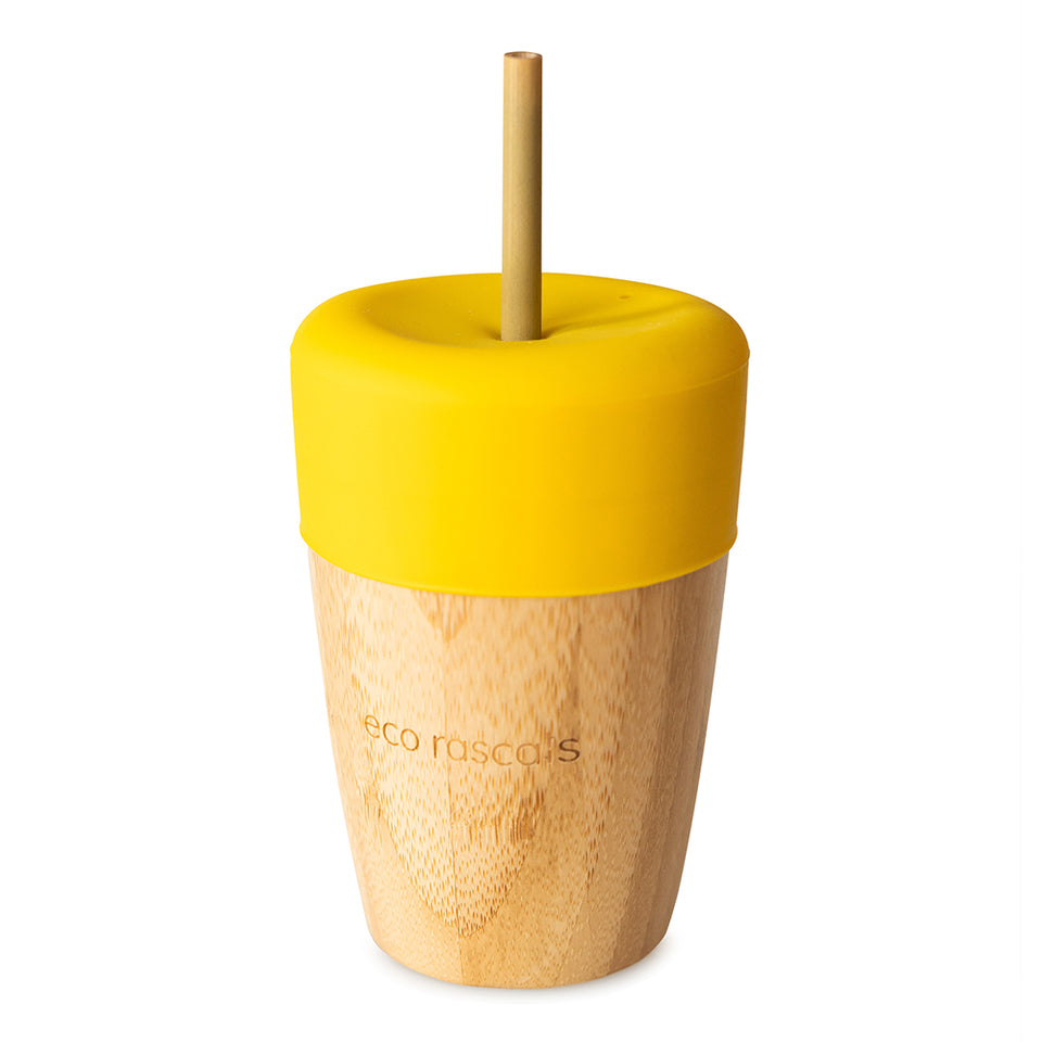 VASO BAMBOO 240ML AMARILLO ECO RASCALS PAJITA
