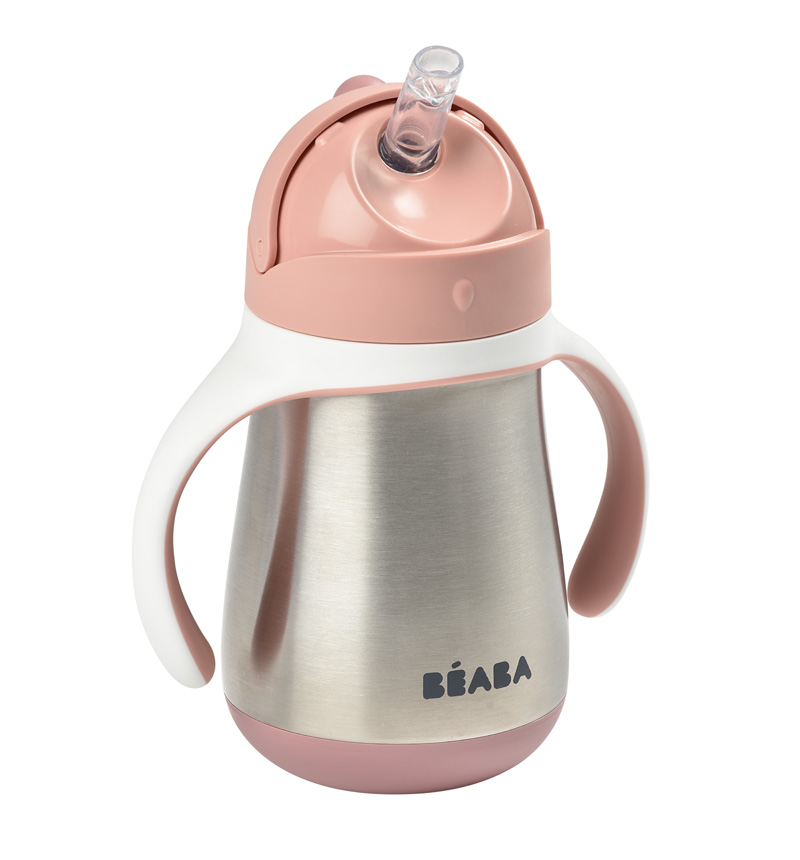TAZA INOX 250ML C/CAÑITA C/ASAS OLD PINK