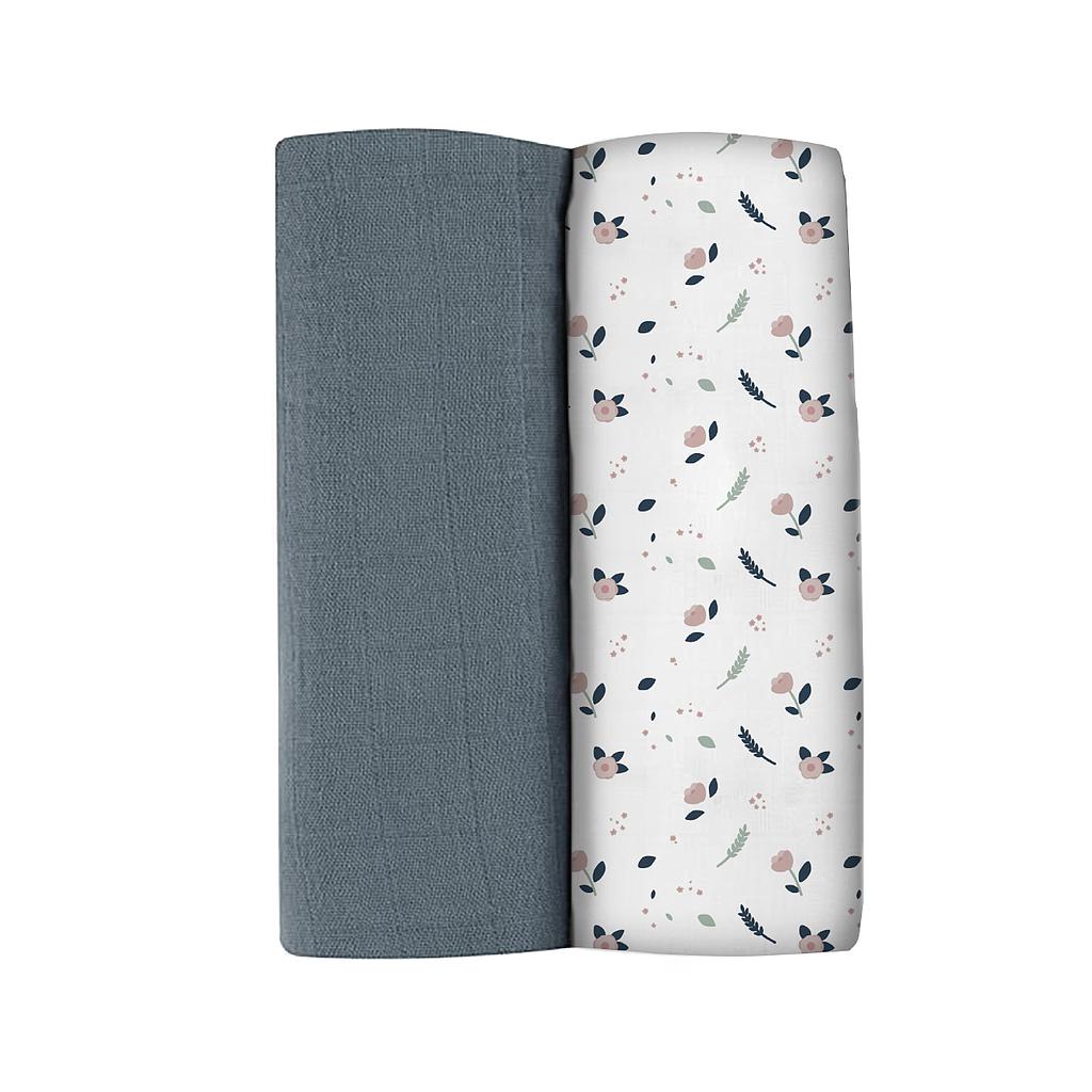 SET 2 MUSELINAS XL 120X120CM 100% ALGODON ORGANICO STORMY WEATHER / SPRING FLOWER