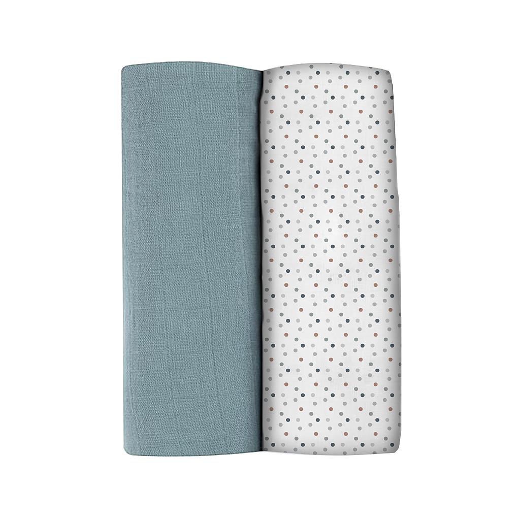 SET 2 MUSELINAS XL 120X120CM 100% ALGODÓN ORGÁNICO BALTIC BLUE / POINTS