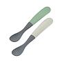 SET DE 2 CUCHARAS SILICONA+ESTUCHE PRIMERAS COMIDAS SILICONA  BICOLOR GRIS MINERAL+VERDE SALVIA